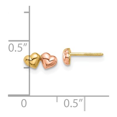 14K Two-Tone Gold Double Hearts Button Stud Earrings – view 4