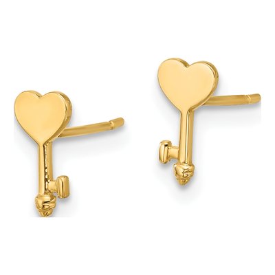 14K Yellow Gold Heart Key Stud Earrings – view 2