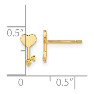 14K Yellow Gold Heart Key Stud Earrings – view 4
