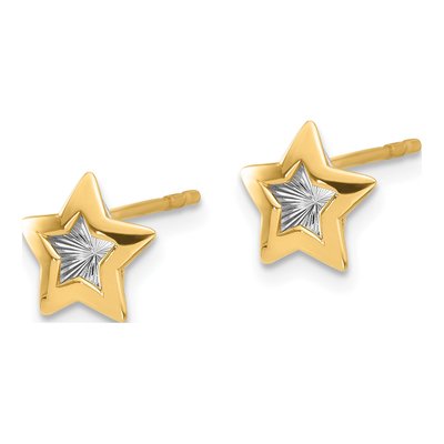 14K Yellow Gold Diamond-Cut Star Stud Earrings – view 2