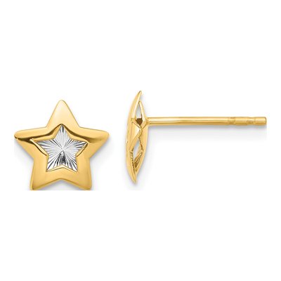 14K Yellow Gold Diamond-Cut Star Stud Earrings