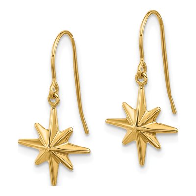 14K Yellow Gold Star French Hook Dangle Earrings – view 2