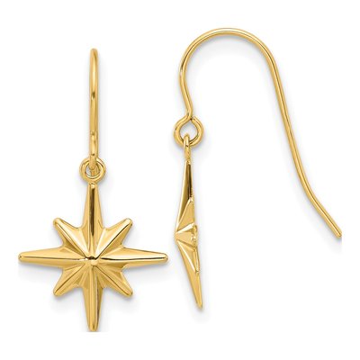 14K Yellow Gold Star French Hook Dangle Earrings
