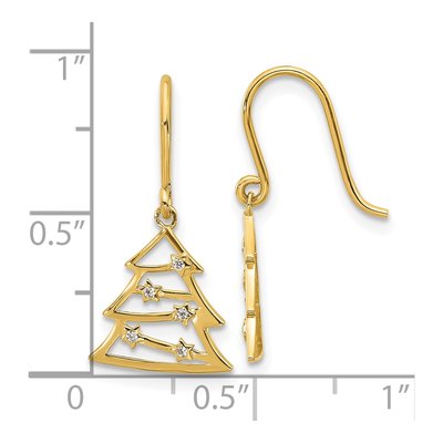 14K Yellow Gold CZ Christmas Tree Dangle Earrings – view 4