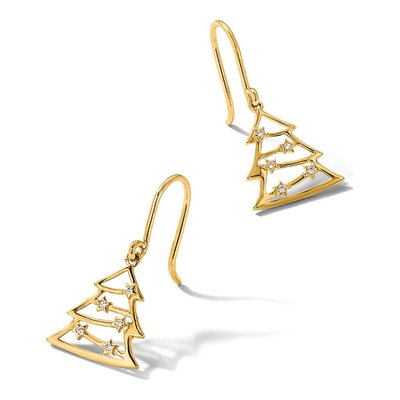 14K Yellow Gold CZ Christmas Tree Dangle Earrings – view 5