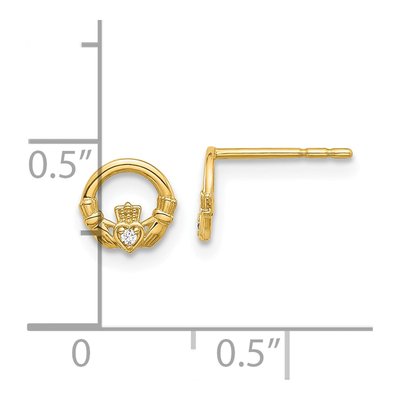 14K Yellow Gold Round CZ Claddagh Stud Earrings – view 4