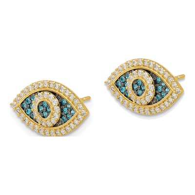 14K Yellow Gold Round CZ Evil Eye Stud Earrings – view 2