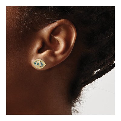 14K Yellow Gold Round CZ Evil Eye Stud Earrings – view 3