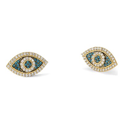 14K Yellow Gold Round CZ Evil Eye Stud Earrings – view 5