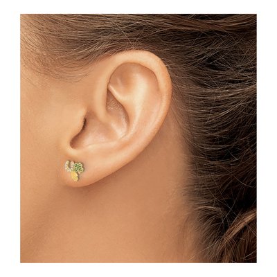 14K Yellow Gold Round CZ Clover Hamsa Stud Earrings – view 3