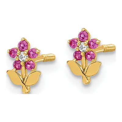 14K Yellow Gold Round CZ Flower Stud Earrings – view 2
