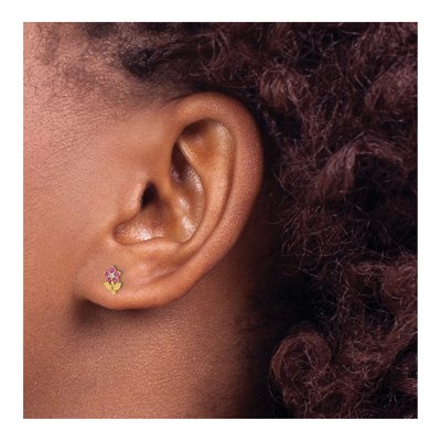 14K Yellow Gold Round CZ Flower Stud Earrings – view 3