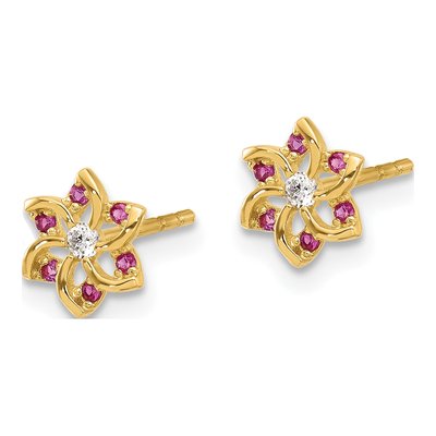 14K Yellow Gold Round CZ Flower Stud Earrings – view 2