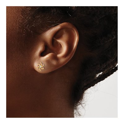 14K Yellow Gold Round CZ Flower Stud Earrings – view 3