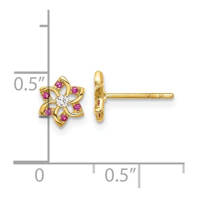 14K Yellow Gold Round CZ Flower Stud Earrings – view 4