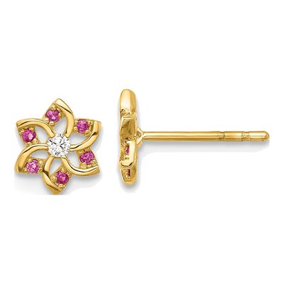14K Yellow Gold Round CZ Flower Stud Earrings