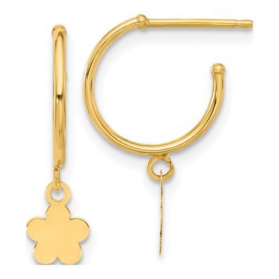 14K Yellow Gold 20mm Flower Hoop Earrings