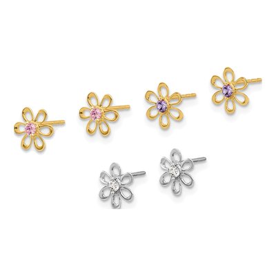 14K Two-Tone Gold CZ Flower Earring Set – view 2
