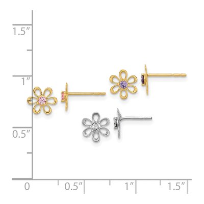 14K Two-Tone Gold CZ Flower Earring Set – view 4
