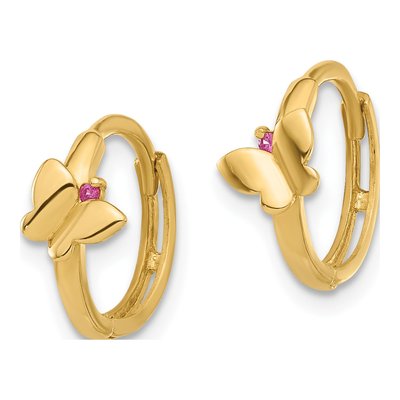 14K Yellow Gold Pink CZ Butterfly Hoop Earrings – view 2