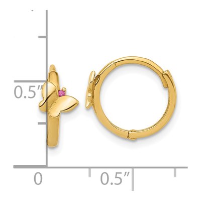 14K Yellow Gold Pink CZ Butterfly Hoop Earrings – view 4