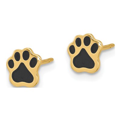 14K Yellow Gold Paw Print Stud Earrings – view 2