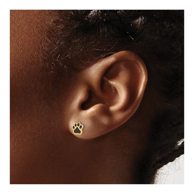 14K Yellow Gold Paw Print Stud Earrings – view 3