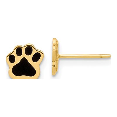 14K Yellow Gold Paw Print Stud Earrings