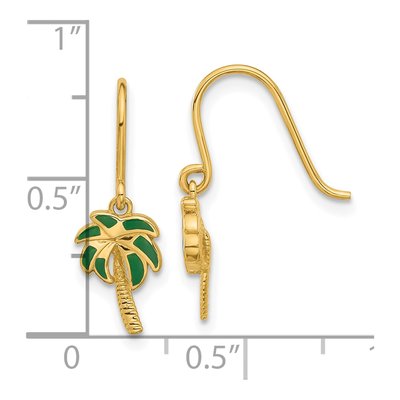 14K Yellow Gold Green Enamel Palm Tree Dangle Earrings – view 4