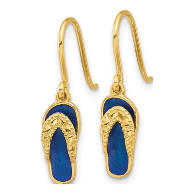 14K Yellow Gold Blue Enamel Flip-Flop Dangle Earrings – view 2