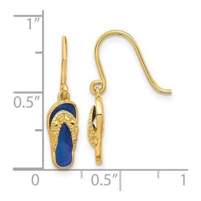 14K Yellow Gold Blue Enamel Flip-Flop Dangle Earrings – view 4