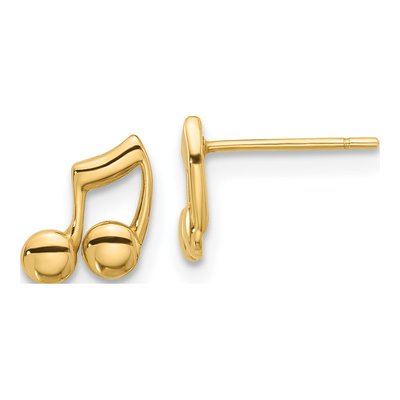 14K Yellow Gold Music Notes Stud Earrings