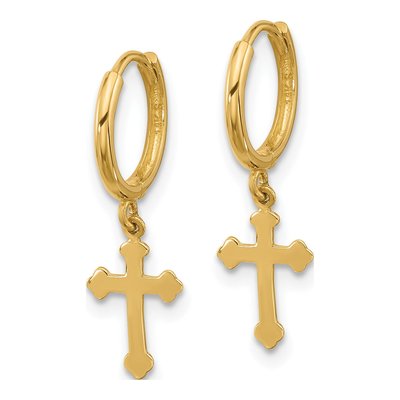 14K Yellow Gold 23mm Cross Hoop Earrings – view 2