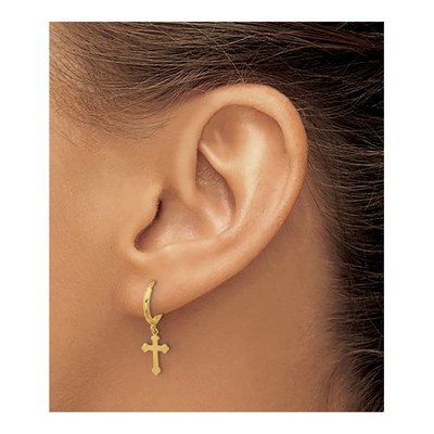 14K Yellow Gold 23mm Cross Hoop Earrings – view 3