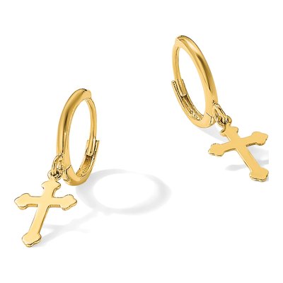 14K Yellow Gold 23mm Cross Hoop Earrings – view 5