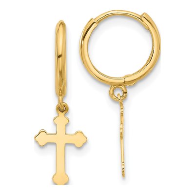 14K Yellow Gold 23mm Cross Hoop Earrings