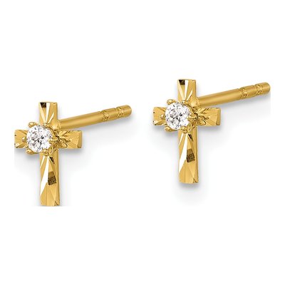 14K Yellow Gold Round CZ Mini Cross Stud Earrings – view 2