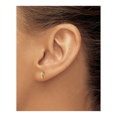 14K Yellow Gold Round CZ Mini Cross Stud Earrings – view 3