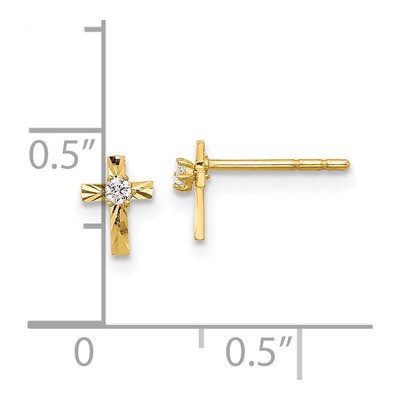14K Yellow Gold Round CZ Mini Cross Stud Earrings – view 4