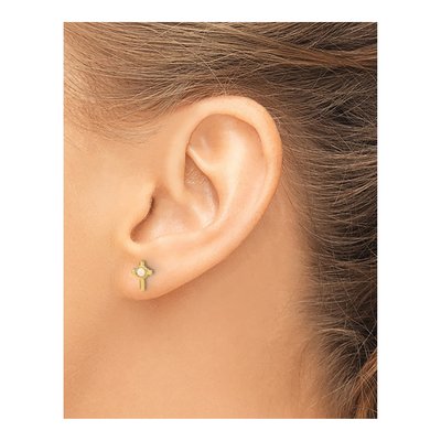 14K Yellow Gold Round Lab-Created Opal Cross Stud Earrings – view 3