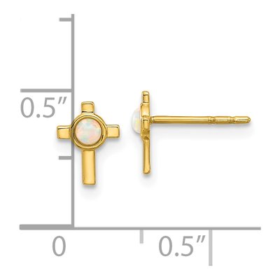 14K Yellow Gold Round Lab-Created Opal Cross Stud Earrings – view 4