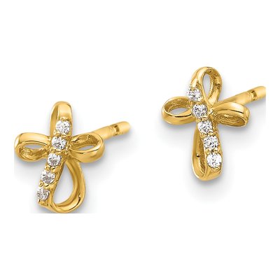 14K Yellow Gold Round CZ Mini Cross Stud Earrings – view 2