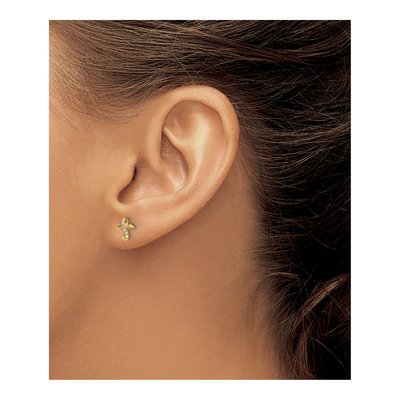 14K Yellow Gold Round CZ Mini Cross Stud Earrings – view 3