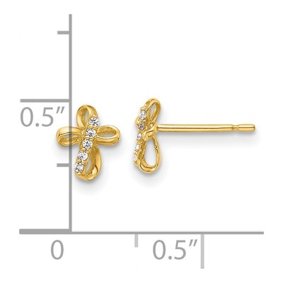 14K Yellow Gold Round CZ Mini Cross Stud Earrings – view 4