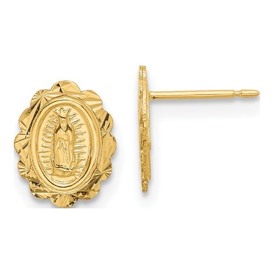 14K Yellow Gold Miraculous Medal Stud Earrings