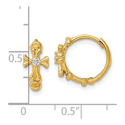 14K Yellow Gold 13mm CZ Cross Huggie Hoop Earrings – view 4