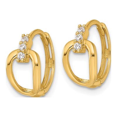 14K Yellow Gold 13mm CZ Huggie Hoop Earrings – view 3