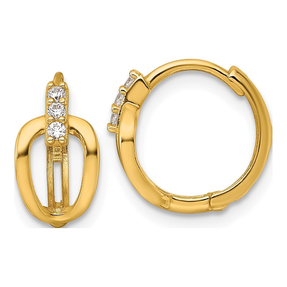 14K Polished Fancy Cz Round Hinged Hoop Earrings