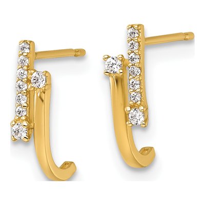 14K Yellow Gold 12mm CZ J- Hoop Earrings – view 3