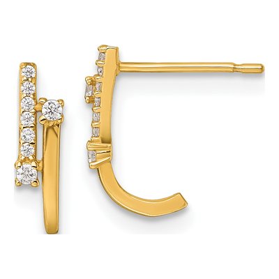 14K Yellow Gold 12mm CZ J- Hoop Earrings